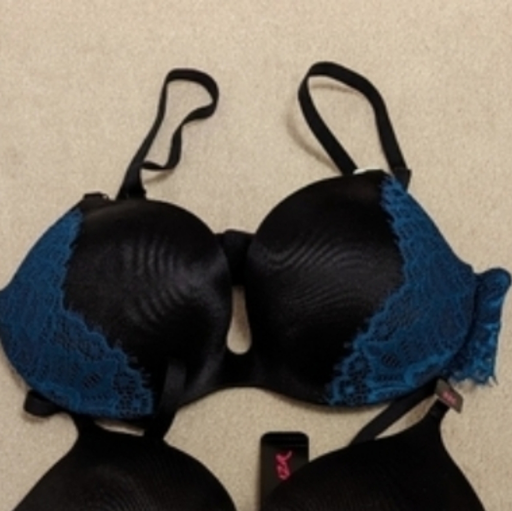 New La Senza Body Kiss Push Up Bras Black With Blue Lace 32C